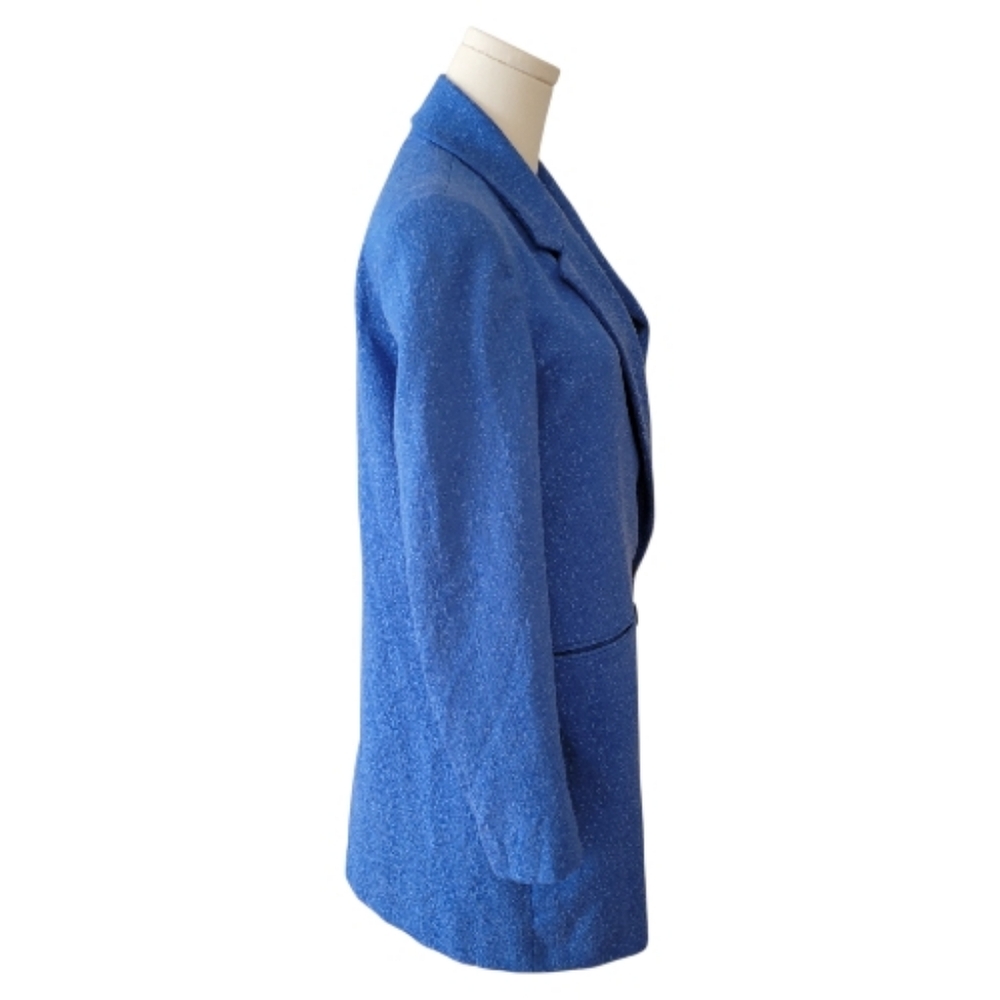 Zara Blue Textured Tweed Oversized Long Coat Size‎ Small - Picture 2 of 4